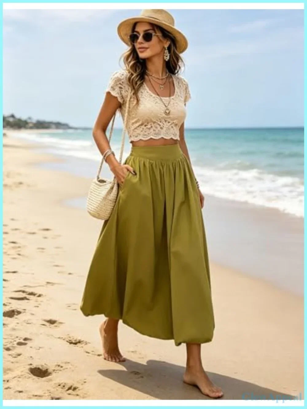 Y2K Bubble Maxi Skirt for Women High Waisted A-Line with Pockets